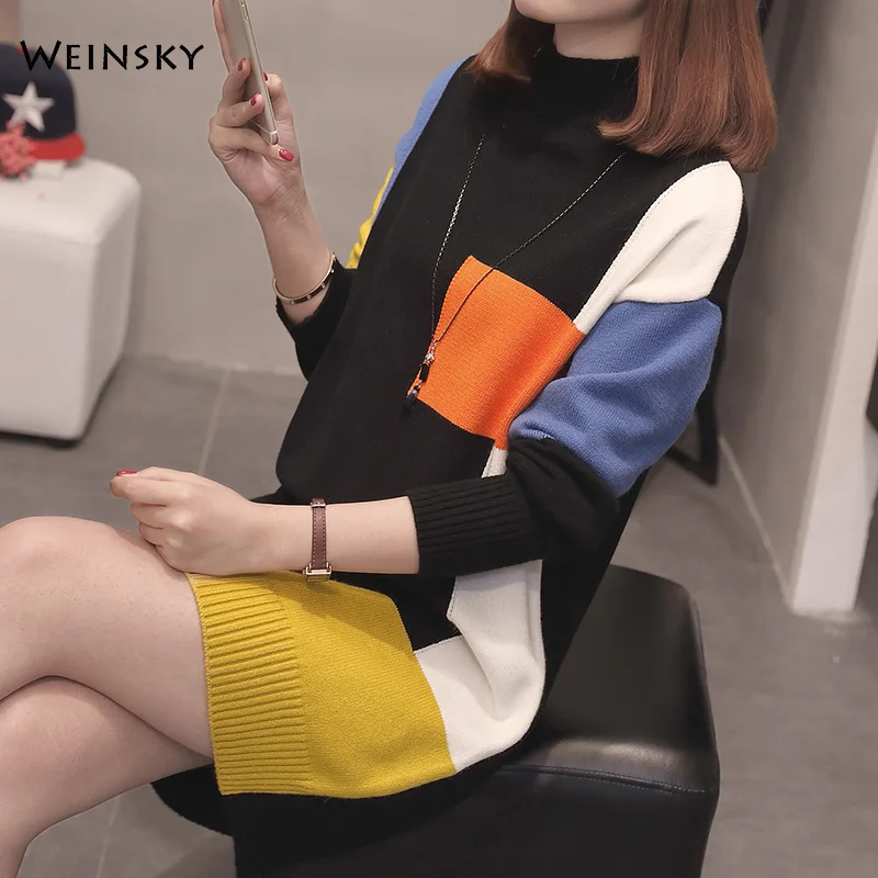Women Turtleneck Long Knitted Sweater And Pullovers Korean Fashion Casual Style Female Sweaters 2019 Autumn Winter New Tops | Женская
