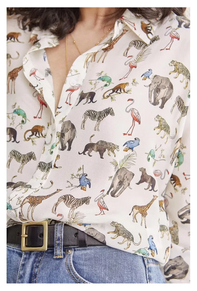 Женская рубашка с длинным рукавом блузка принтом животного весна 2021|Рубашки| |