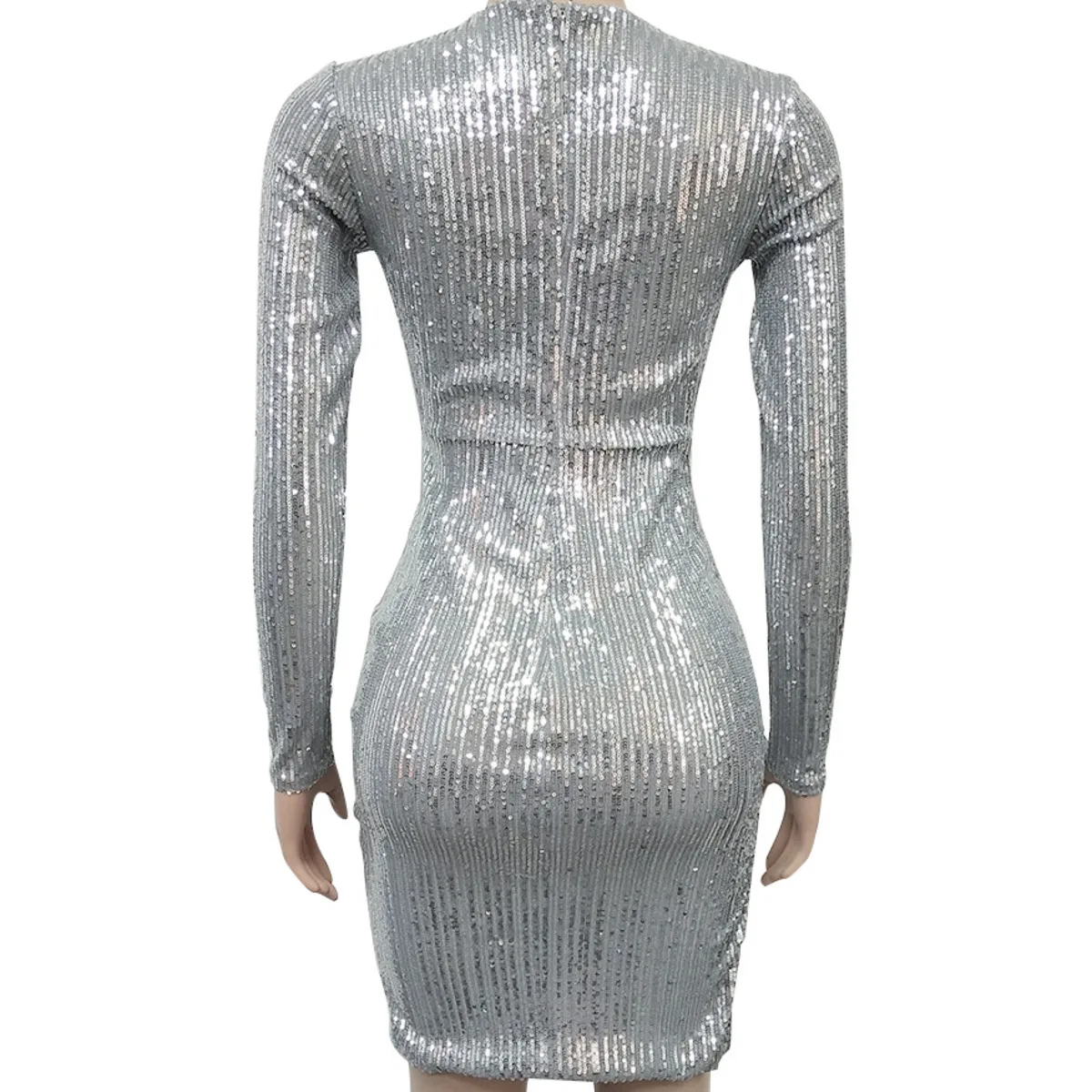 

BacklakeGirls 2021 Women Sexy Hollow Out Sequin Cocktail Dresses Female Elegant Irregular Long Sleeve Split Mini Bodycon Dress