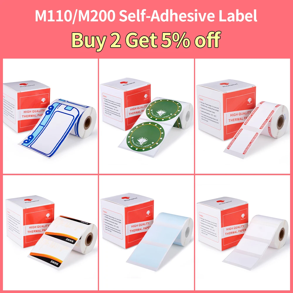 

【Buy 2 Get 5% OFF】]Phomemo Thermal Self-Adhesive Label Printer Paper Round Square Name Jewelry Sticker for Phomemo M110/M200