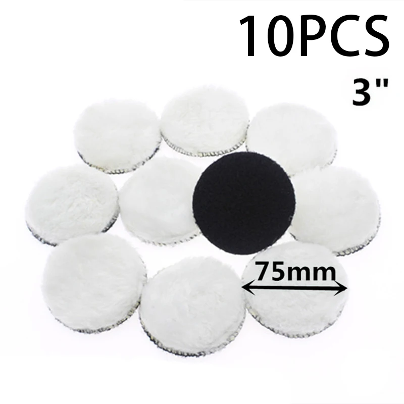 

10pcs 3inch 75mm Car Polishing Pad Waxing Wool Polisher Bonnet For Rotary Toolor Car Polisher Adaptor M10 Power Tools Accessorie