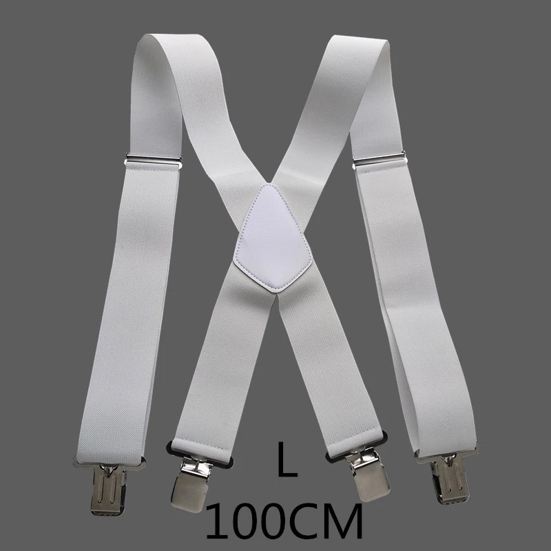 white-100cm 100 см 120 см 140 см размера плюс 5 см ширина высокие эластичные регулируемые мужские подтяжки 4 прочные зажимы Подвески сверхпрочные х Задние подтяжки - Цвет: white-100cm