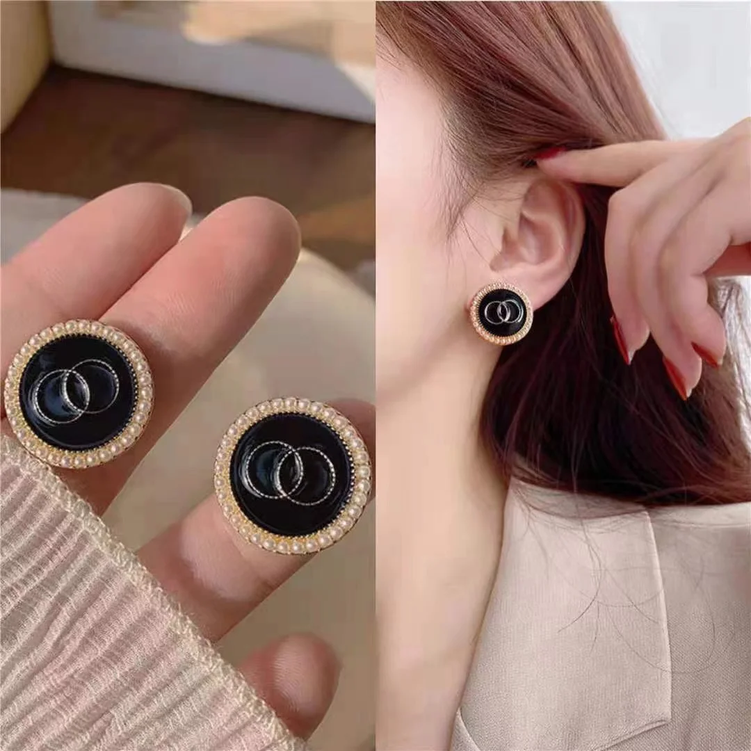 

2021 trendy sale Fashion Bride Dangle stud Drop Earrings Black circle pearl For Women Party Wedding Elegant DIY Jewelry Gift