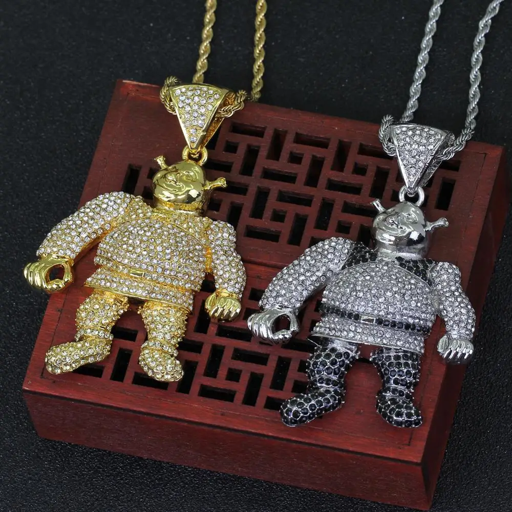 2 цвета Bling Iced Out большой размер мультфильм кулон с изображением из фильма хип хоп ожерелье ювелирные изделия 30 дюймов Франко цепи N638