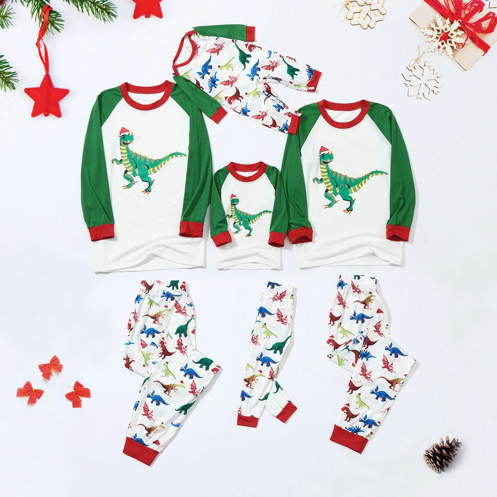 

Dinosaur Print Home Wear Parent-child Wear Christmas Family Pajama Sets Cute Kawaii Long Sleeve Suit Tops Plaid Pants Sleepwear