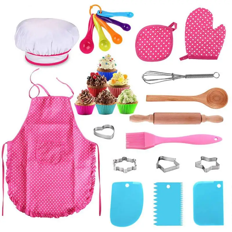 26pc Play House Kitchen Toy Girl Cooking Utensils Children's Supplies Set Baking Tools Cake Apron Chef Clothes | Игрушки и хобби