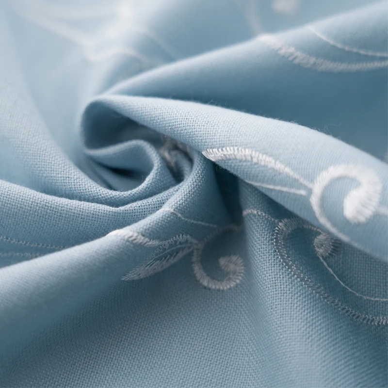 Белая занавеска из полутюля с вышивкой модная Короткая пряжи синяя тканевая для