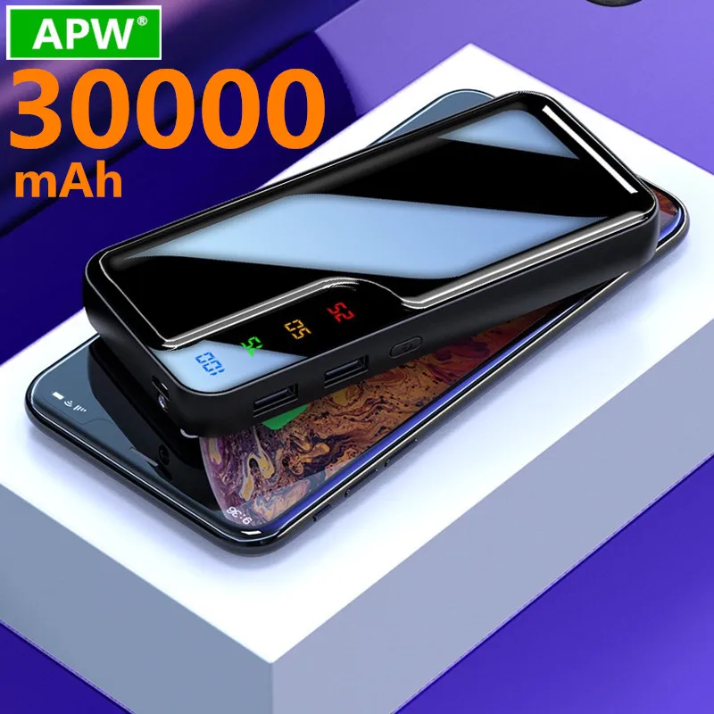 Большая емкость 30000 мАч Внешний аккумулятор с двумя usb портами внешний фонариком
