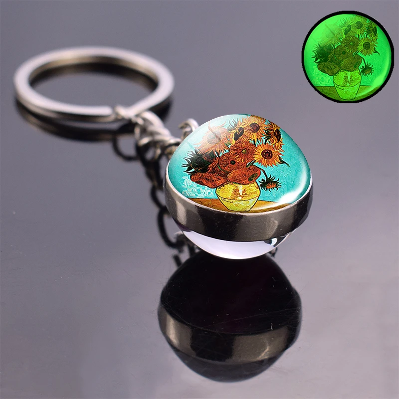Светящийся в темноте Подсолнух Ван Гога искусство стеклянный шар брелок