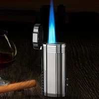 new portable triple blue flame concealed cigar cutter windproof lighter butane gas turbo cigarette accessories gadgets for men
