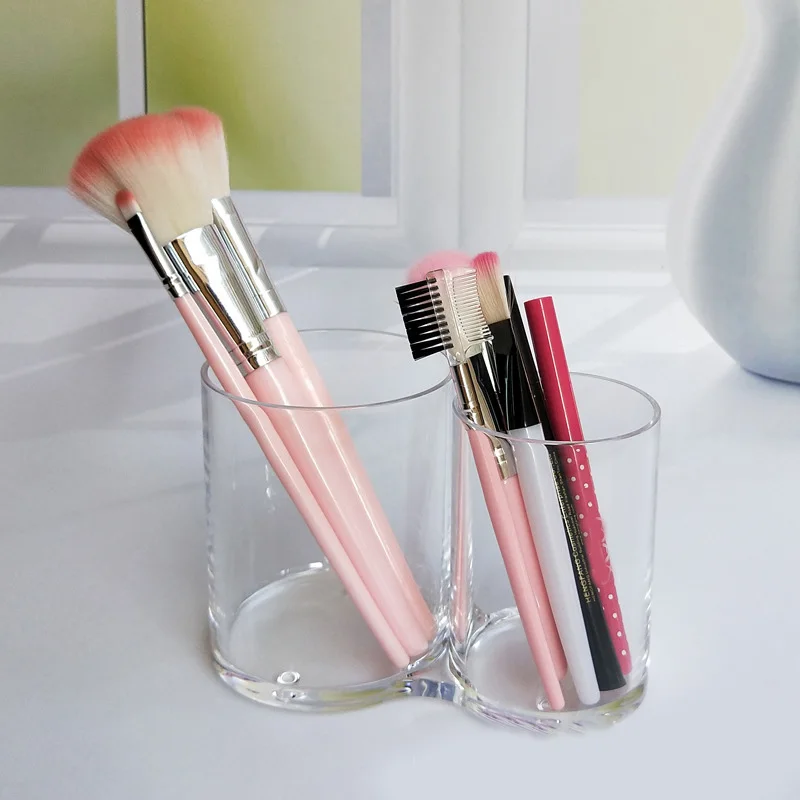 

Desktop Clear Makeup Brush Holder Organizer 2 Slots Acrylic Cosmetics Brushes Storage Solution @ME88