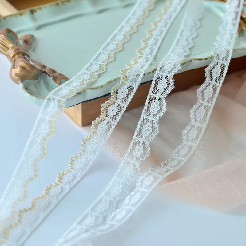 1 ярд Высококачественная вышитая кружевная ткань лента золотистое серебристое