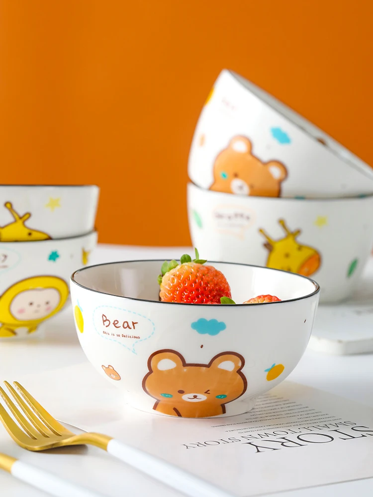 

Tableware Square Bowl Children's Bowls Household Single Nordic Creative Ceramic Breakfast посуда Noodle Fruit Rice Cartoon Cute