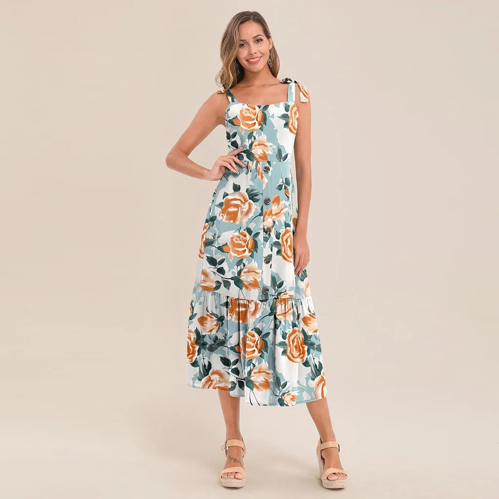 Женское винтажное шифоновое платье миди с цветочным принтом элегантное