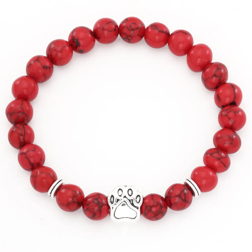 

Natural Stone AS Dog paw Stretch Bracelets For Women Men 8mm Amethysts Quartzs Lapis Lazuli Round Beaded Bracelets Bangles