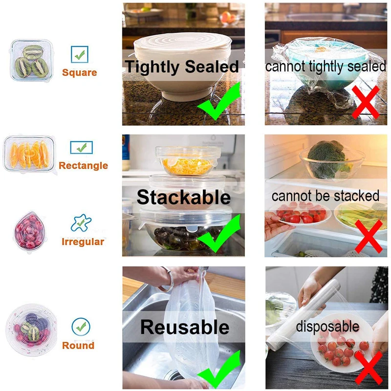 6 шт. силиконовые крышки для пищевых продуктов многоразовые|Крышки посуды| |