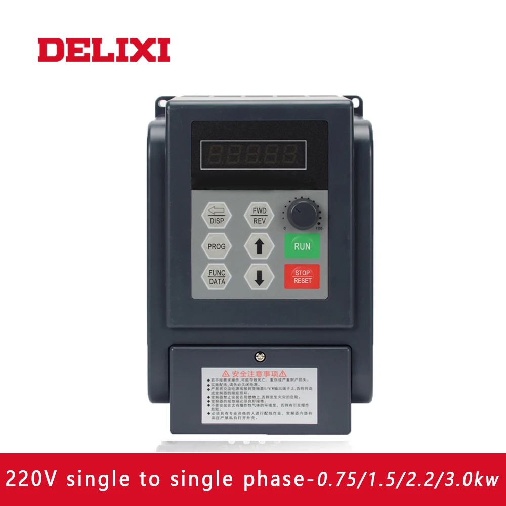 

DELIXI frequency inverter 0.4KW 0.75KW 1.5KW AC 220V single phase input and single phase output Speed Drive motor converter VFD