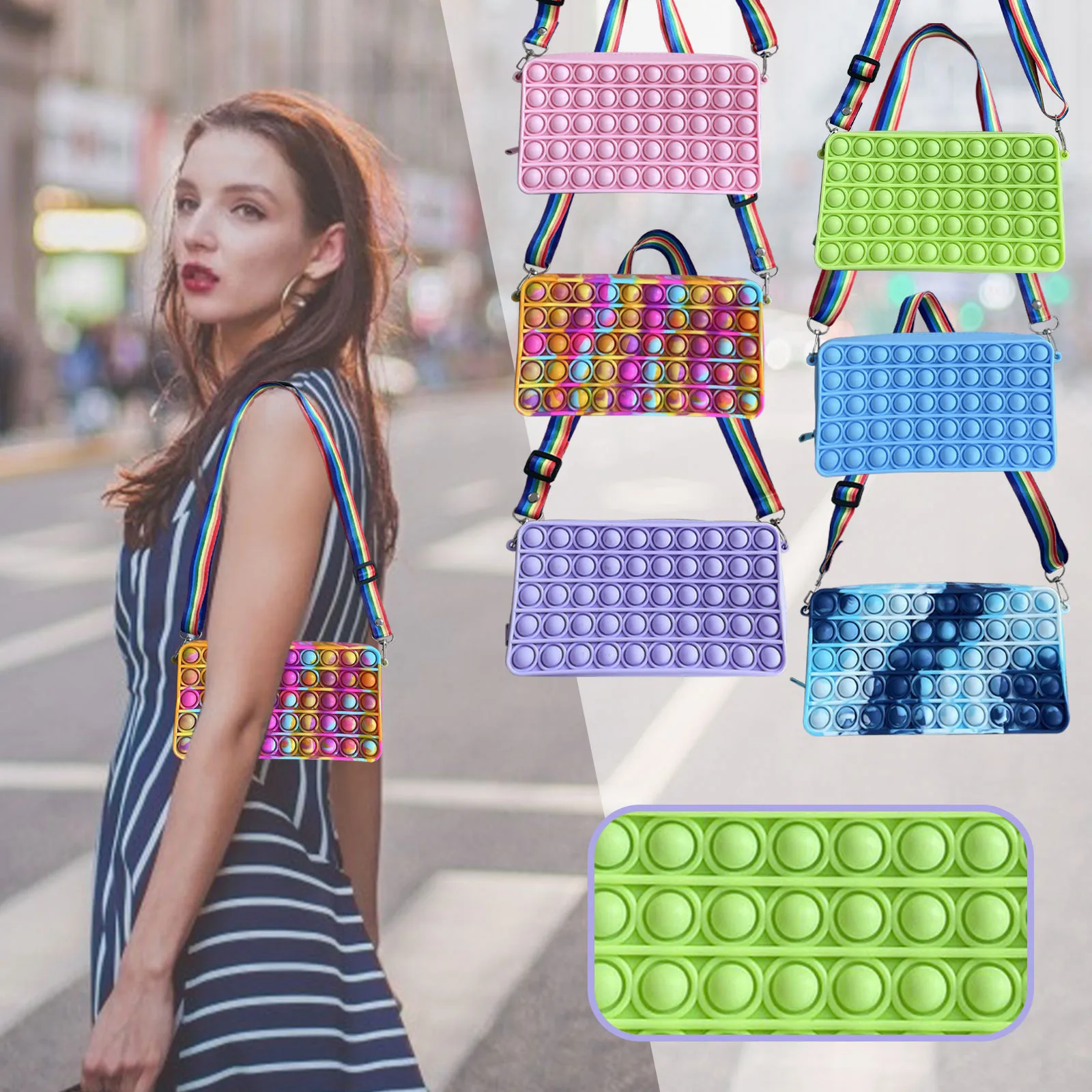 

Push Pop Fidget Toys Handbags Purses for Women Fashion Ladies Silicone Top Handle Satchel Shoulder Tote Bags поп ит 2021 New