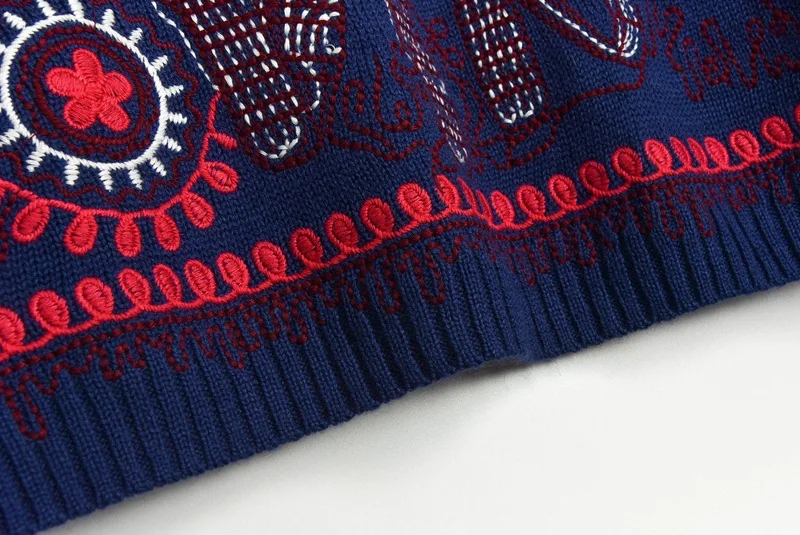 Роскошный женский свитер 2020 Runway Темно-Синий Свободный пуловер с вышивкой