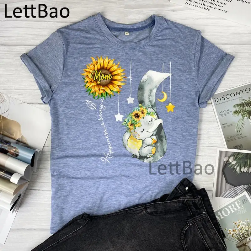 

Mom Elephant Kawaii T Shirt Women Funny T-Shirt Cute Ulzzang Gothic Streetwear Casual Tshirt Female Cotton O Neck T-shirts