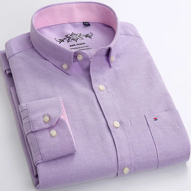Мужская Повседневная рубашка из ткани Оксфорд однотонная Классическая с одним