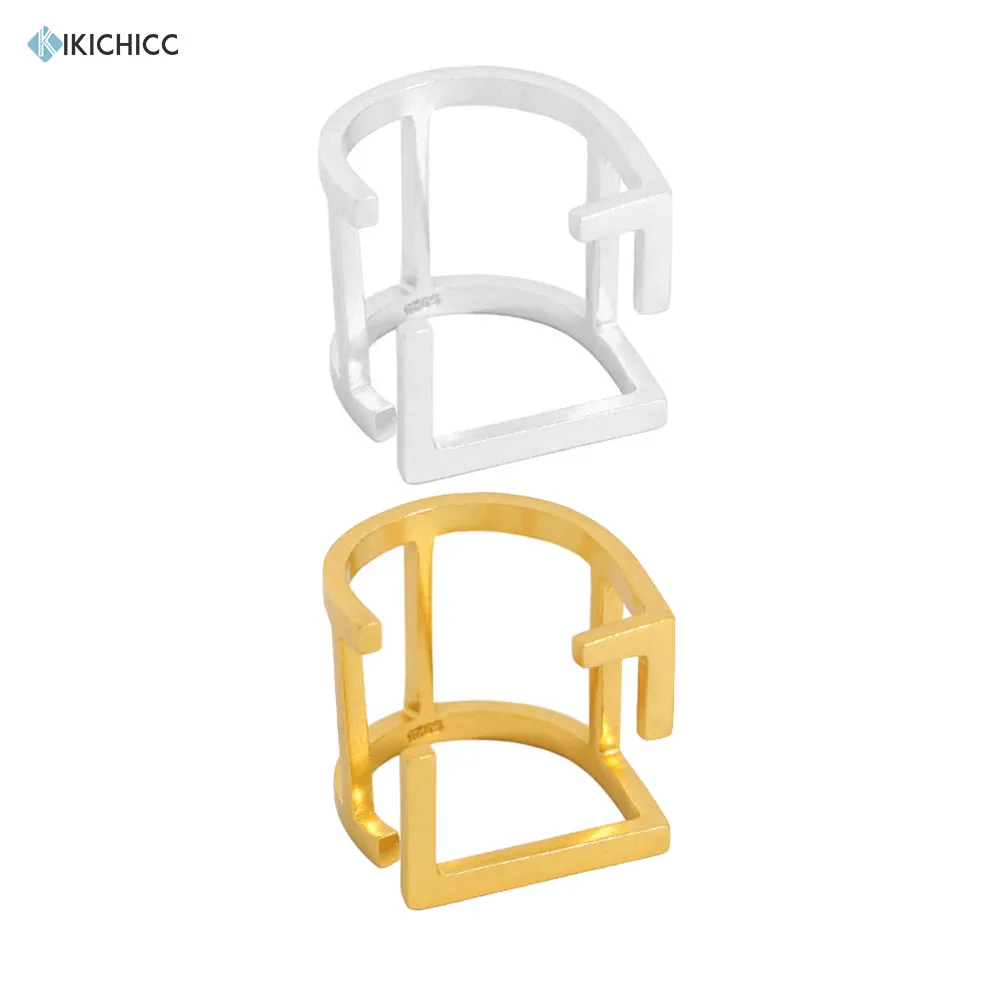 

KIKICHICC 925 пробы Серебряные Золотые Большие Регулируемые кольца с геометрическим рисунком нестандартные Регулируемые кольца женские ювелирн...