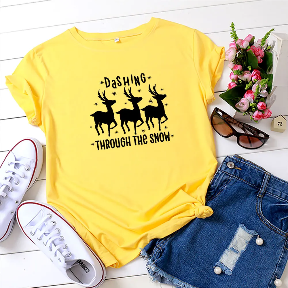 

Summer Women's T-Shirt Multicolor Women's Clothes Christmas Deer Print Oversized T-shirt O-neck Short Sleeve T-shirt Women Tops
