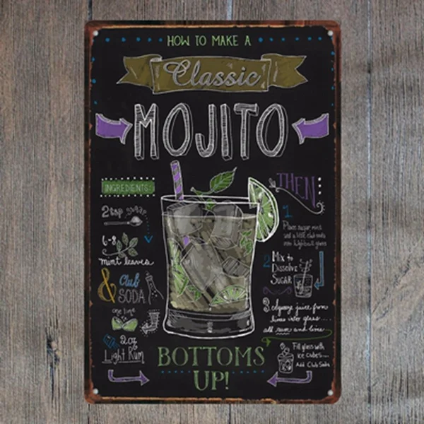 

MOJITO-винтажные Лепестковые ручки, металлическая ретро-рулетка, hierro состаренный, бар, carteles de Pub, наклейка для творчества
