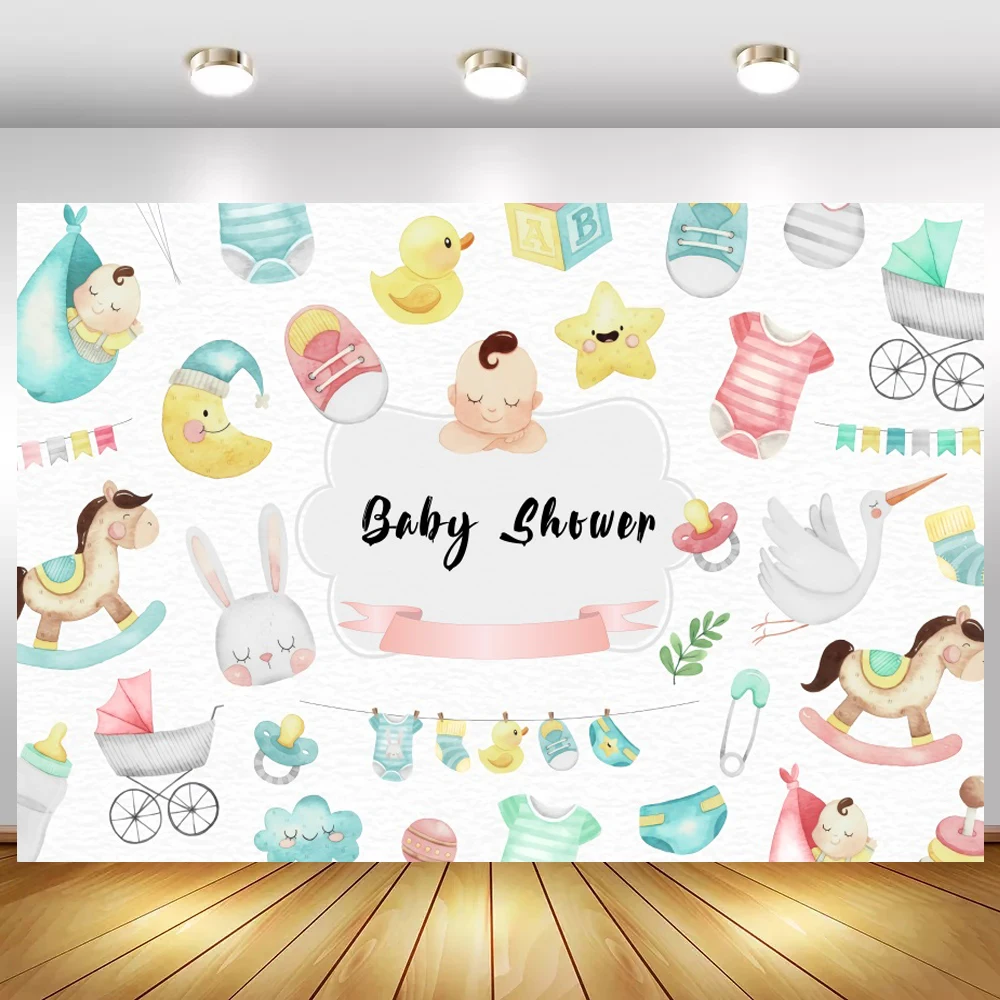 

Newborn Baby Shower Photography Background Crawl Cloth Milk Nipple Bottle Toys Decoration Family Party Backdrop Table Decor