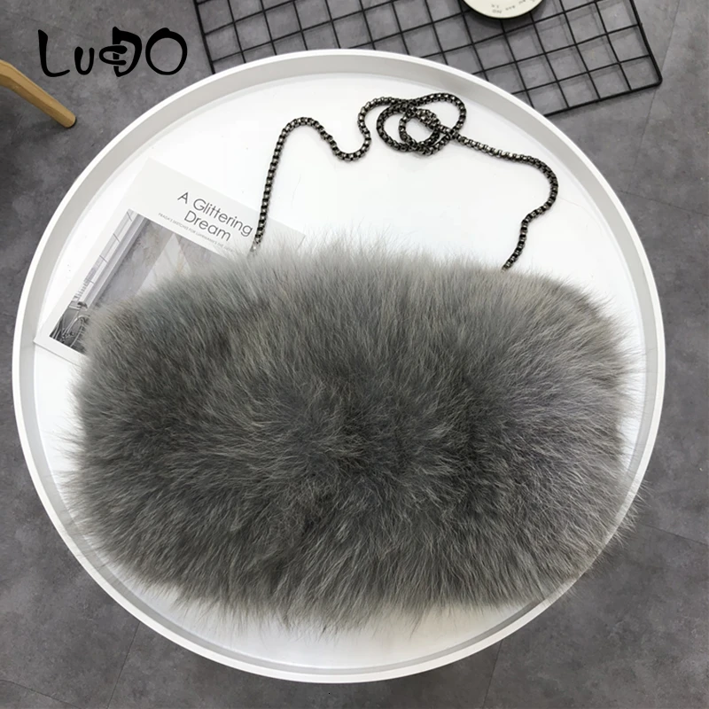 

Fashion Designer Winter Real Fox Fur Bag Women's Handbag Luxury Chain Messenger Shoulder Bag Small Tote Bag Evening Party Clutch