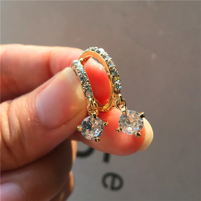 

Милые женские маленькие круглые серьги-кольца, Золотые серьги из искусственного камня для женщин, минималистичные двойные свадебные серьг...