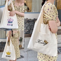 womens shopping bags casual canvas vest bag cotton cloth vacation fabric grocery handbags tote book school bag