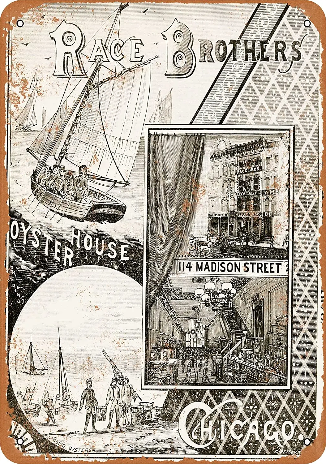 

WallColor 8*12 Metal Sign 883 Race Brothers Oyster House Chicago Vintage Look
