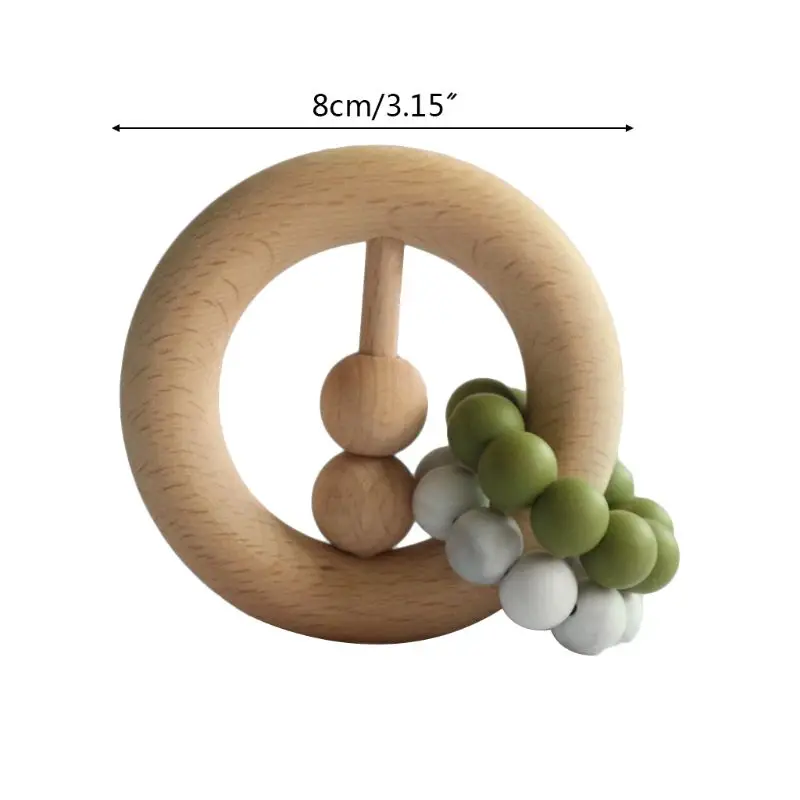 

2021 New Baby Teething Wood Ring Beaded Rattle Teether Newborn Nursing Chewing Toys Gift