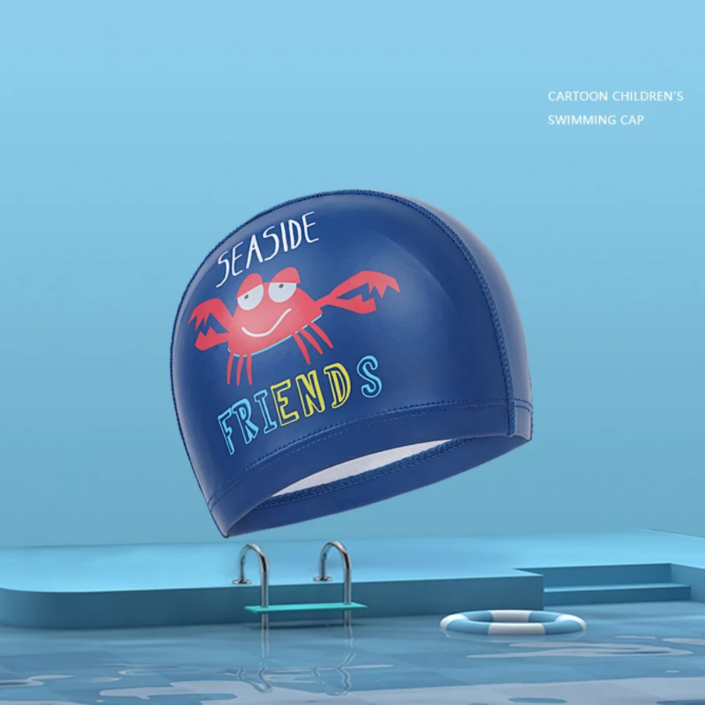 

Children's Swimming Cap Print Cartoon Cute Professional PU Waterproof Swimming Cap Female Long Hair Water Sport Diving Caps