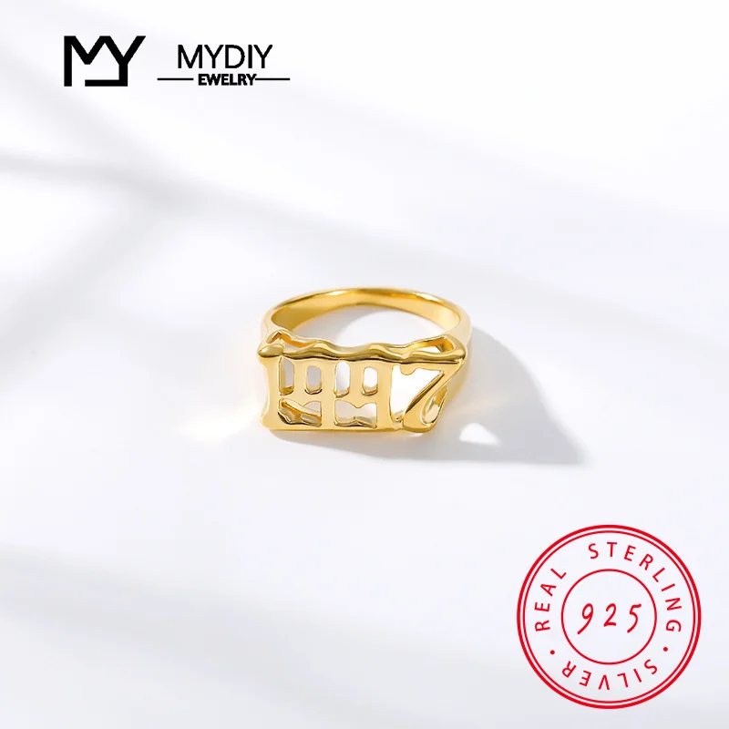 Old English Year Number Ring Men Bague Homme Gold Punk Rings For Men 925 Sliver Birth Year Ring кольцо Anillo de los Hombre 3D