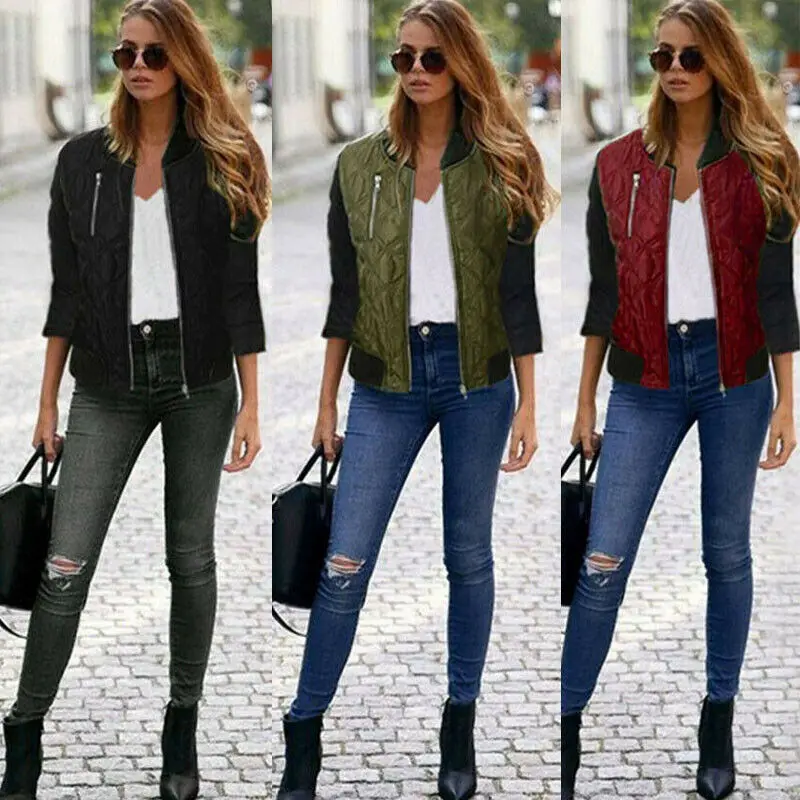 Новая женская модная куртка бомбер хлопковая Байкерская стеганая на молнии