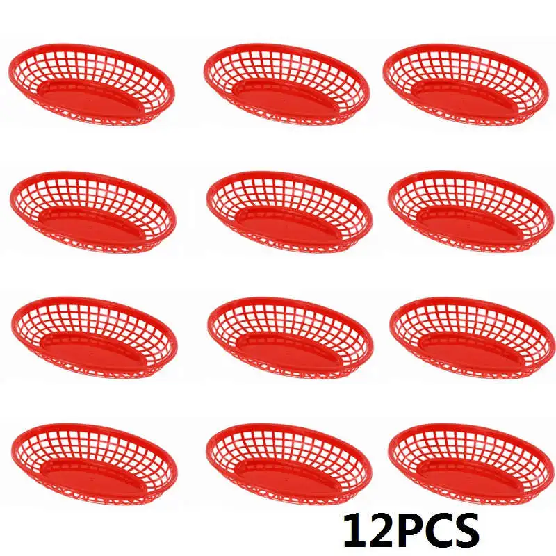 12pcs Red 9,5 ''пластиковая корзина для быстрого питания, сэндвич-дог, подносы для сервировки, дюжина пластиковых тарелок, обеденная тарелка, аксессуары для ресторана, бара, инструмент - Цвет: 12pcs Red