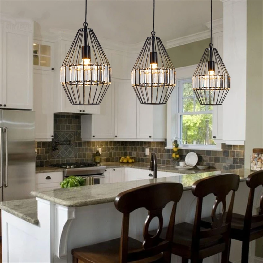 Beste Amerikaanse Vintage Vogelkooi Kristallen Ijzeren Hanglampen Voor Eetkamer Restaurant Bar Cafe Loft Lampen Woonkamer Deco Verlichting