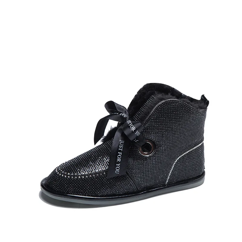 

Flat Heel Brand Women's Shoes Round Toe Boots Australia Winter Footwear Boots-Women Crystal Fashion Padded Rubber Snow