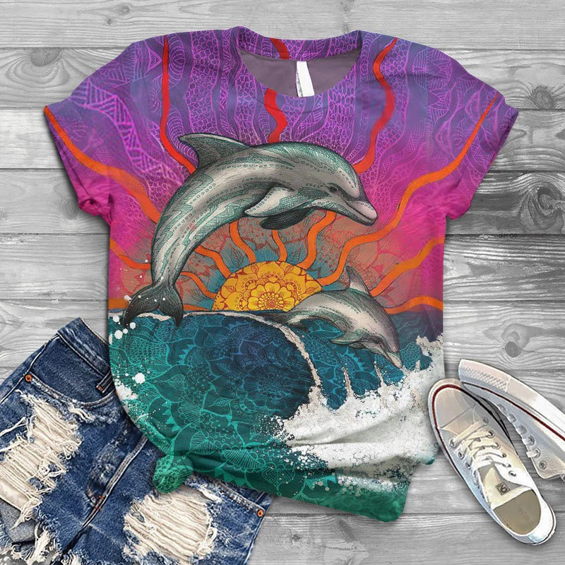 

Fashion Women T-shirts Short Sleeve 3D Cetacean Animal Printed Harajuku High Street O-neck T-shirt Top Women Tshirts