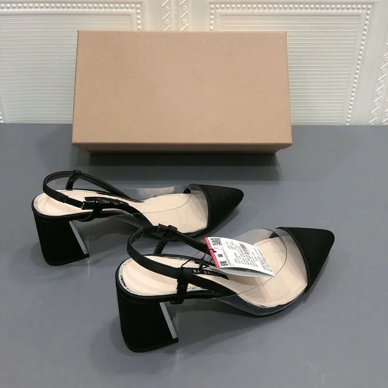 

Shallow Mouth Block Heels Female Sandal Pvc Shoes 2021 Women's Chunky Girls Plastic Open Comfort Pointed New Sexy Retro High Bas