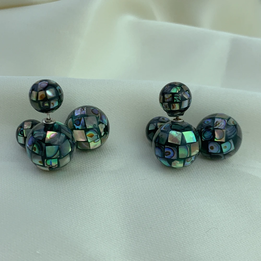 

Natural Abalone Beads Ball Stud Earrings 925 Silver For Women Girls 2021 diy Jewelry