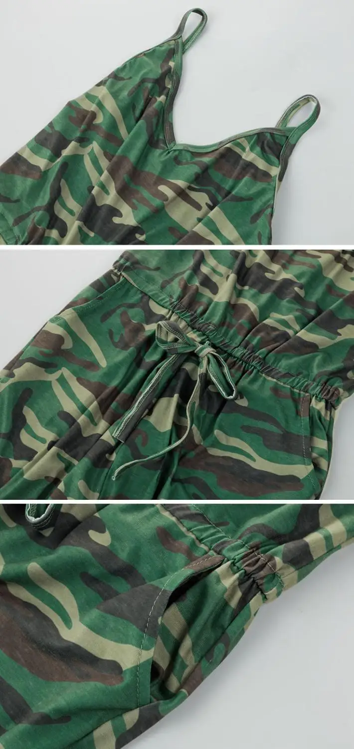 

Camouflage Print Sexy Sleeveless Sling Backless Jumpsuits Summer New Women Casual Slim Lace Up Pockets Decor Overalls Streetwear