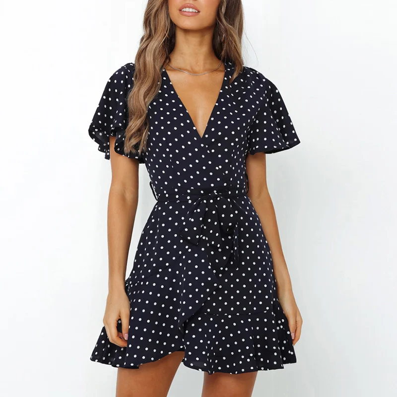 

You'll see nice printed-style ladies Wrapped up in sexy ladies'dress Sweet neck beach dress short sleeve short sleeves plied