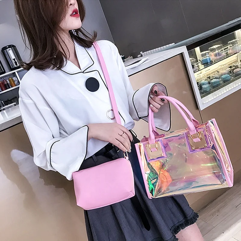 

Korean style shoulder bags for women, fashionable waterproof laser jelly transparent handbags