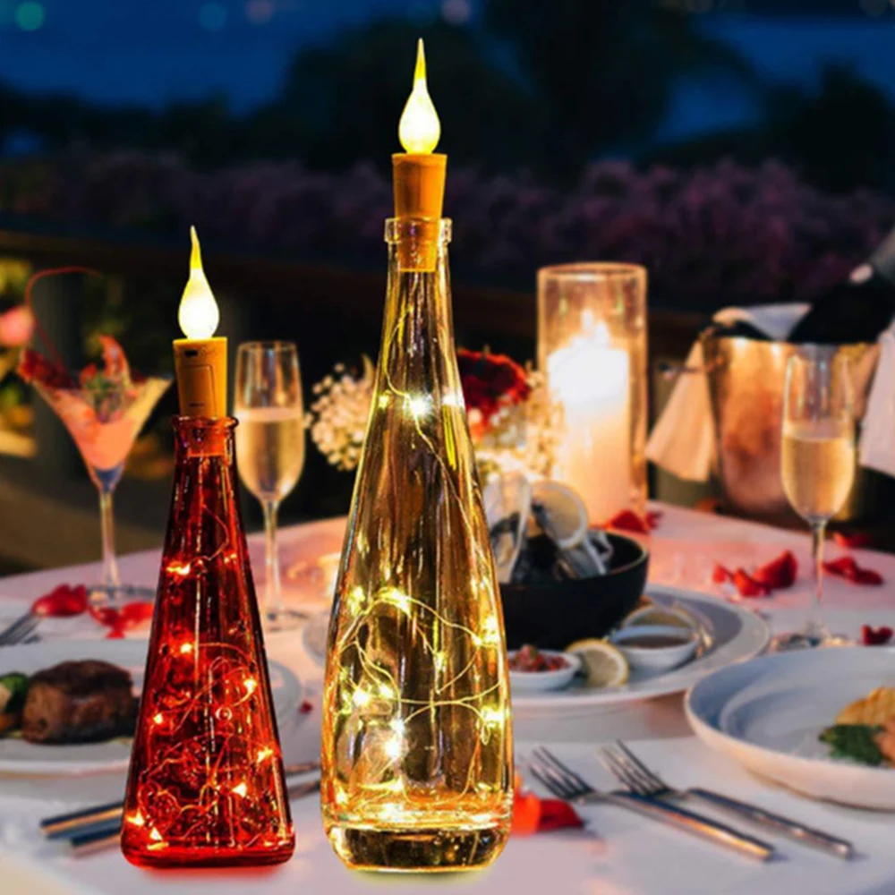 

1pcs Flame Candle Wine Bottle String Light 10leds 20leds Wedding Fairy Lamp for Xmas New Year Holiday Home Party Decoration