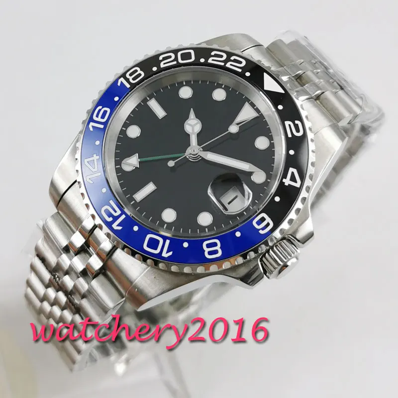 Часы мужские parnis с черным циферблатом военные сапфировым стеклом из нержавеющей