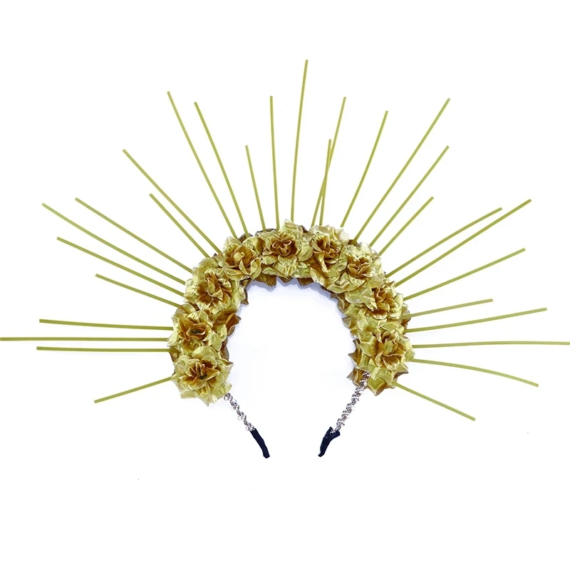 

Goddess Crown Spiked Halo crown Headband Wicca Festival crown Party headpiece Met Gala Sunburst Zipper Crown Church headdress