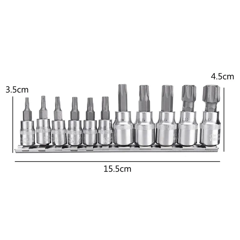 

11Pcs 1/4 3/8 Inch Torx Hex Star Bit Set Security Tamper Proof Bit Driver Screwdriver Hand Tool Socket Set Bits T10 to T60